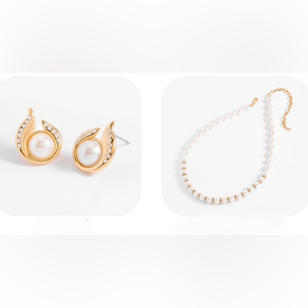 Necklace plus earring set with pearls and 18k gold